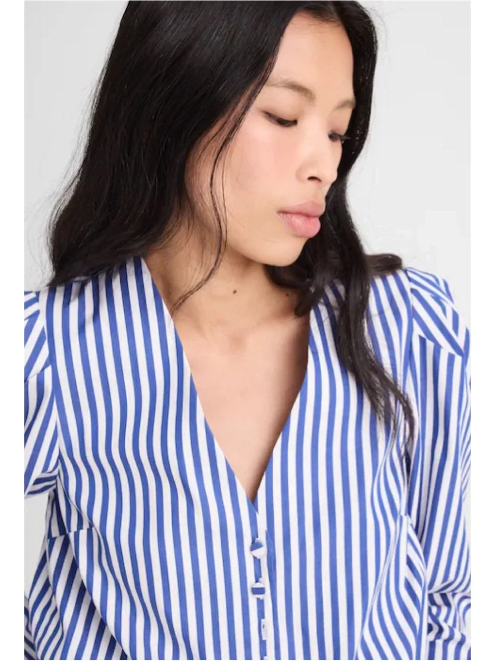 Madewell Stacked Button V-Neck Long Sleeve Top Poplin French Blue